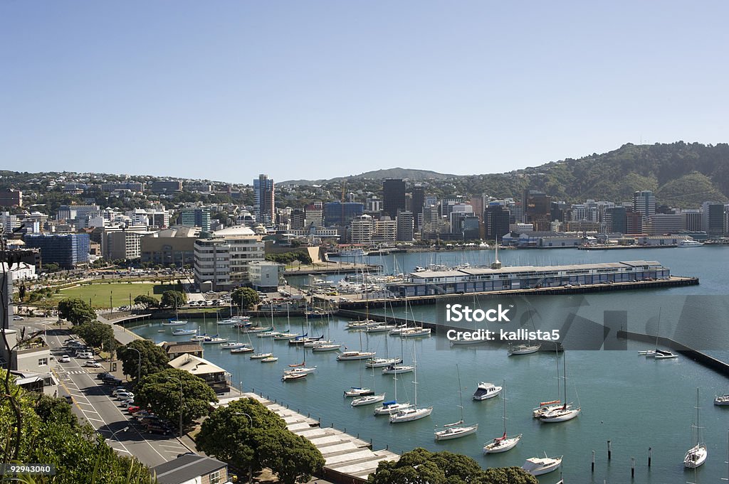 Porto di Wellington città e barca - Foto stock royalty-free di Litorale - Distretto
