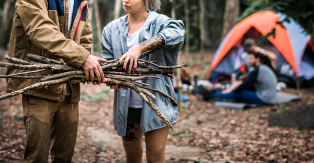 istock Friends camping in the forest together 929442828