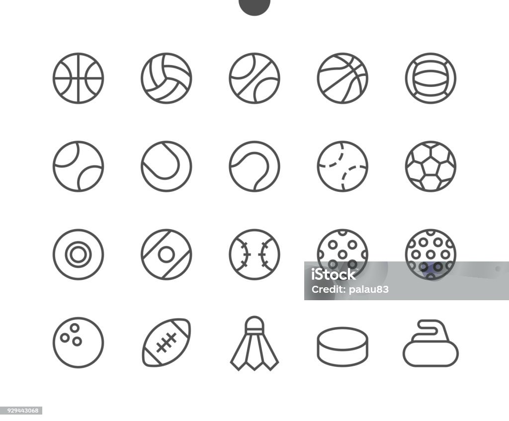 Deporte pelotas UI Pixel perfecto bien elaborado Vector delgada línea iconos 48 x 48 listo para la rejilla de 24 x 24 para gráficos Web y aplicaciones con movimiento Editable. Pictograma mínimo simple - arte vectorial de Floorball libre de derechos