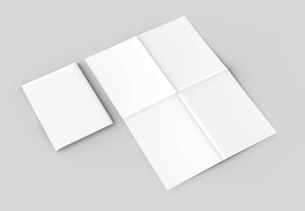 istock 8 page leaflet - French fold right angle vertical brochure mock up isolated on soft gray background. 3D illustrating. 929473342