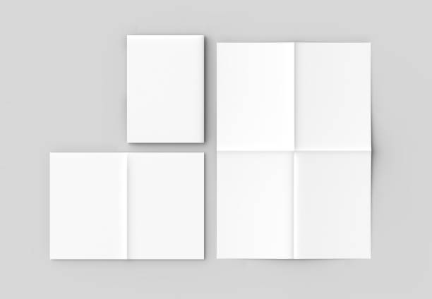 istock 8 page leaflet - French fold right angle vertical brochure mock up isolated on soft gray background. 3D illustrating. 929473538