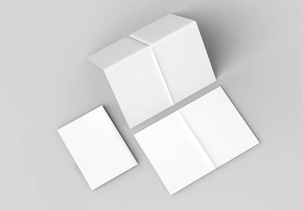 istock 8 page leaflet - French fold right angle vertical brochure mock up isolated on soft gray background. 3D illustrating. 929473984