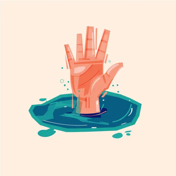 Vector illustration of hand of drowning man in water asking for help - vector