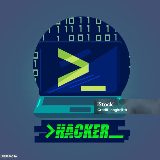 Laptop With Codeing Typographic Hacker Concept Vector Stock ...