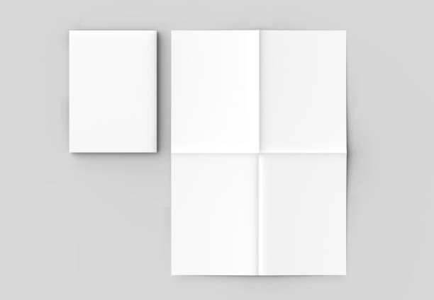 istock 8 page leaflet - French fold right angle vertical brochure mock up isolated on soft gray background. 3D illustrating. 929477306