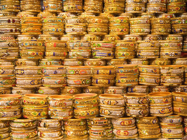 Full Frame of traditional Indian bracelets for sale