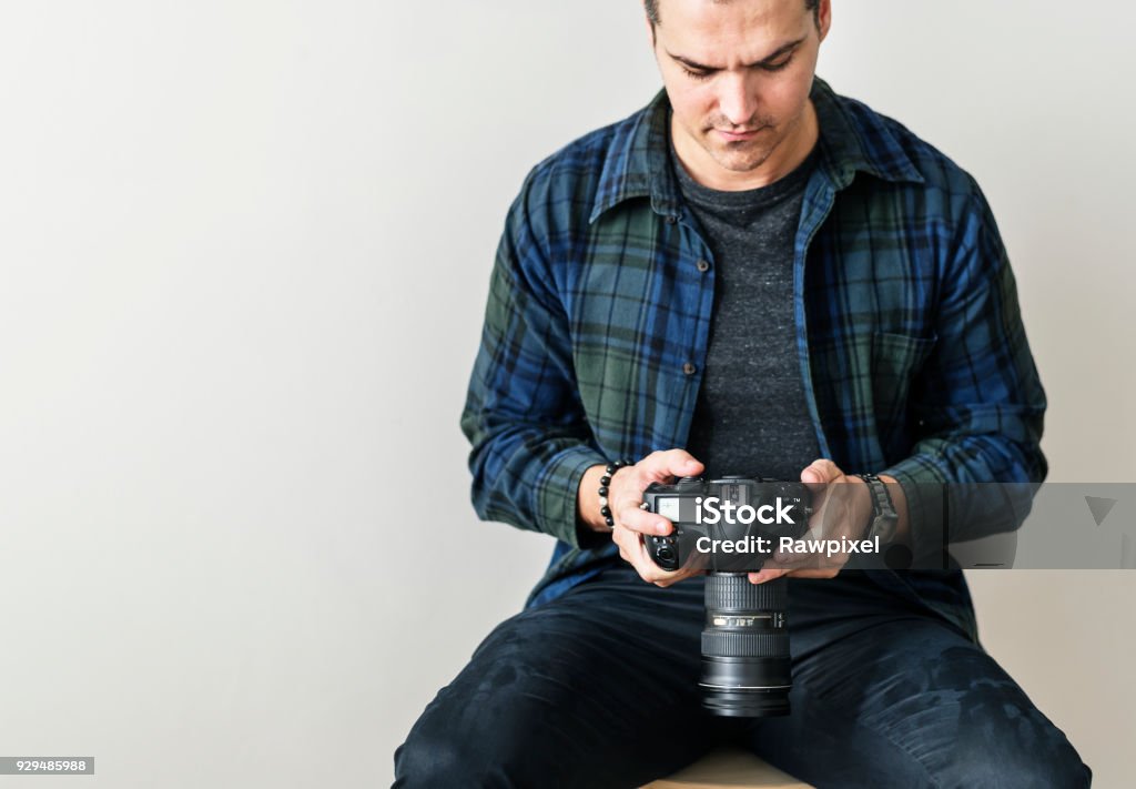 White Man Checking Camera Record Stock Photo - Download Image Now ...