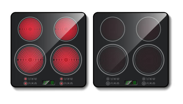 ilustrações de stock, clip art, desenhos animados e ícones de vector realistic black induction cooktop, top view - stove ceramic burner electricity