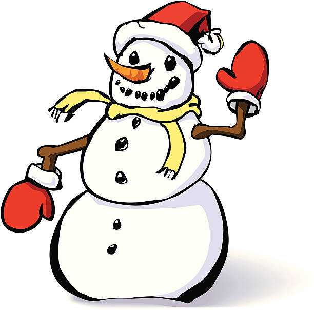 Snowman with mittens and a hat vector art illustration