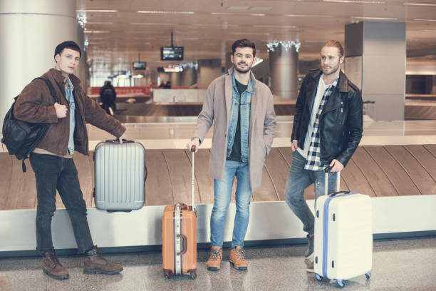 istock Happy comrades waiting for plane in hall 929525278
