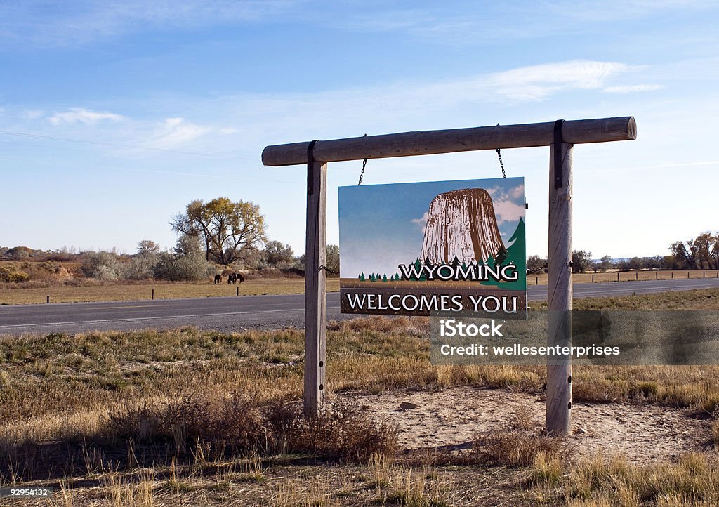 Bienvenue au Wyoming - Photo de Panneau de bienvenue libre de droits