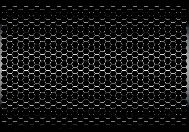 Vector illustration of Dark gray hexagon metal mesh pattern design modern futuristic background texture vector illustration.