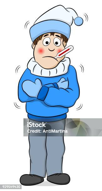 Sick Freezing Cartoon Man With A Fever Stock Illustration - Download Image  Now - Shivering, Cartoon, Cold And Flu - iStock