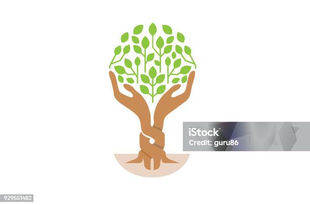 Creative Green Hand Tree Icon Stock Illustration - Download Image Now - Tree, Root, Community