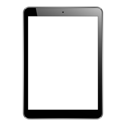 Black tablet PC with blank screen against white background