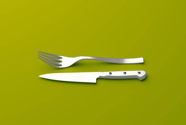 istock Metal shiny cutlery realistic set with knife fork 929565034