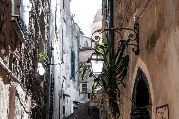Street lantern in Cervo in Liguria in Italy stock photo