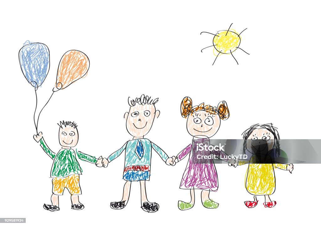 Vector drawing made by a child, happy family Child stock vector