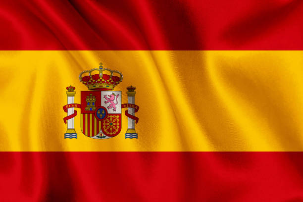 bandera de españa ondeando fondo - spain flag spanish flag national flag fotografías e imágenes de stock