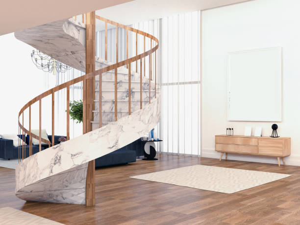 istock Elegance spiral staircase in living room 929605518