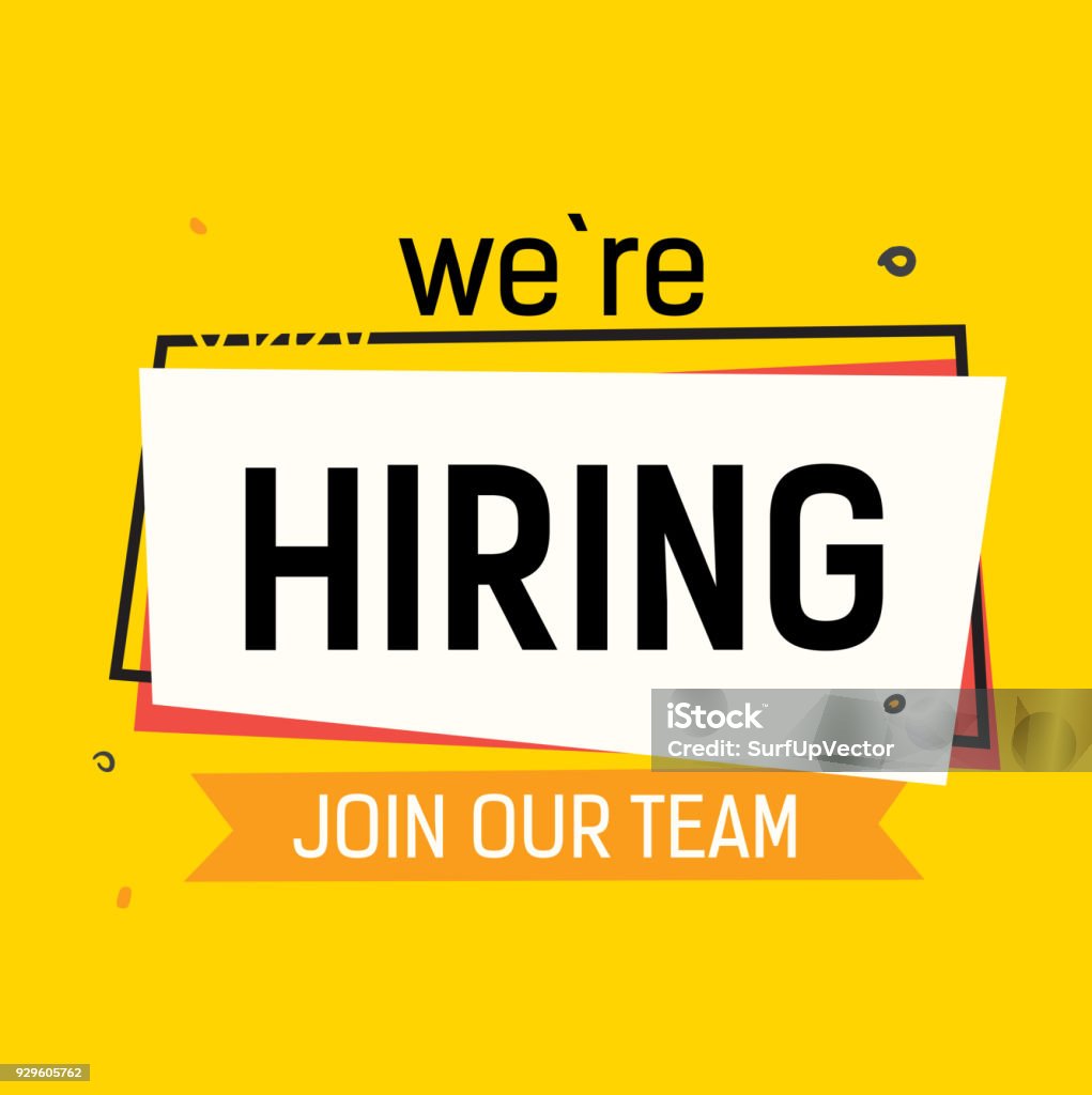 We Are Hiring Join our Team Lettering We are hiring, join our team lettering with abstract Cadre on yellow back. Inscription can be used for announcements, leaflets, posters, banners. Recruitment stock vector
