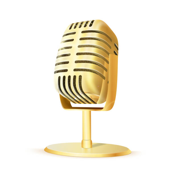 ilustrações de stock, clip art, desenhos animados e ícones de vintage golden studio microphone. - digitally generated image audio equipment music recording studio