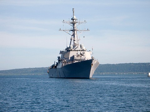 Kanagawa Prefecture, Japan - June 22, 2022:United States Navy USS Charleston (LCS-18), Independence-class littoral combat ship entering Yokosuka Port in Japan.