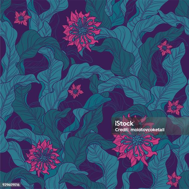 Seamless Floral Motif Wallpaper Pattern In Green Magenta Stock Illustration - Download Image Now