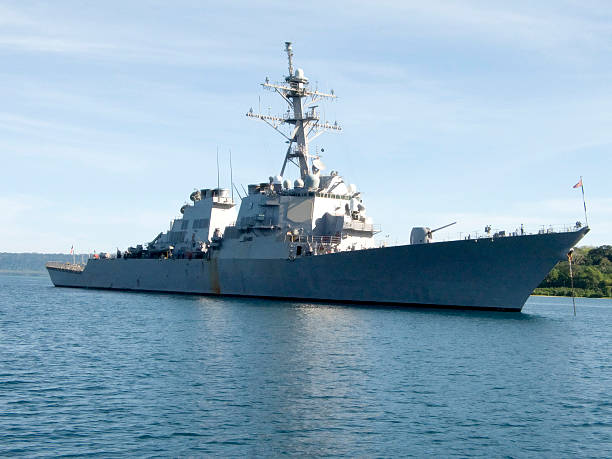 istock Destroyer anchored in harbor on a cloudy day 92960954