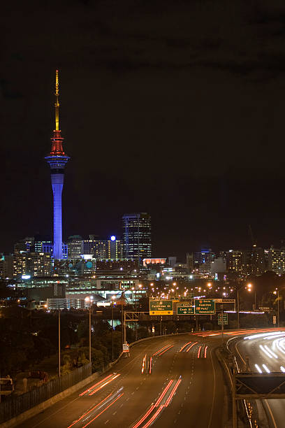 istock Auckland Sky Tower at Night with Vehicle Lights 92961301
