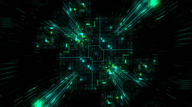 istock Abstract futuristic sci fi warp tunnel with particle grid. 929616406