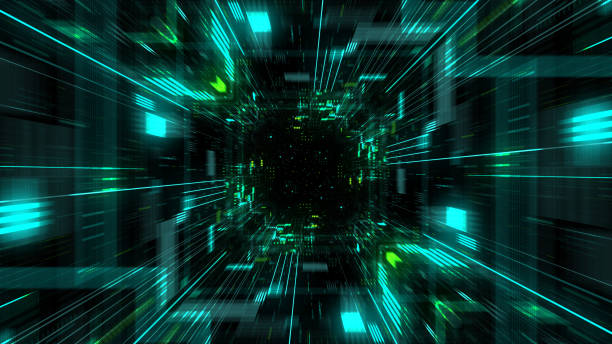 istock Abstract futuristic sci fi warp tunnel with particle grid. 929616476