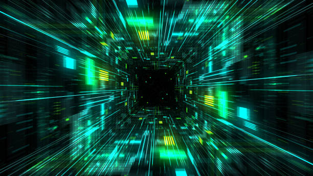istock Abstract futuristic sci fi warp tunnel with particle grid. 929616500