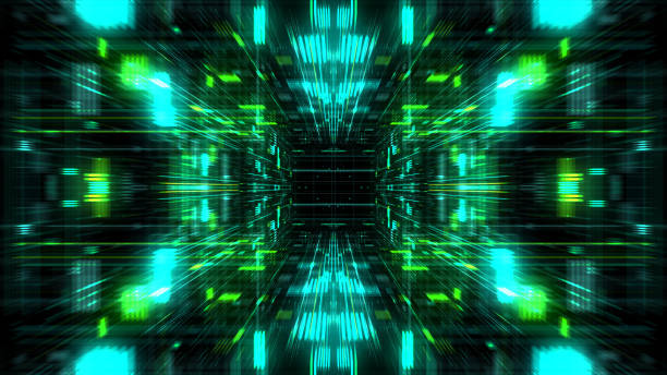istock Abstract futuristic sci fi warp tunnel with particle grid. 929616512
