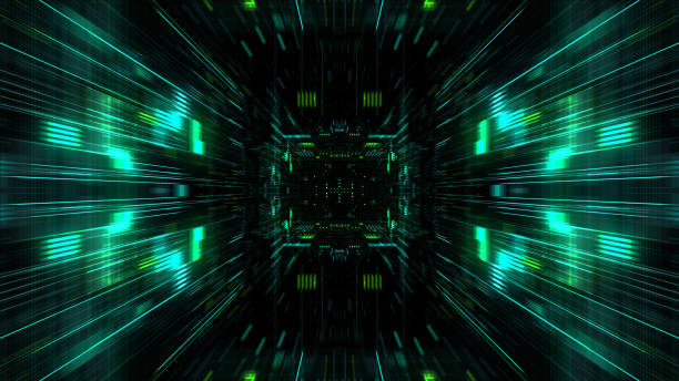 istock Abstract futuristic sci fi warp tunnel with particle grid. 929616524