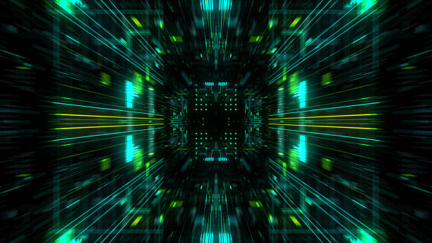 istock Abstract futuristic sci fi warp tunnel with particle grid. 929616546