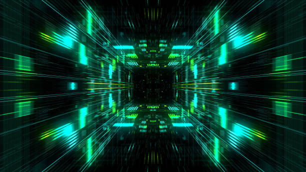 istock Abstract futuristic sci fi warp tunnel with particle grid. 929616550