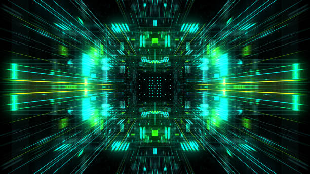 istock Abstract futuristic sci fi warp tunnel with particle grid. 929616562