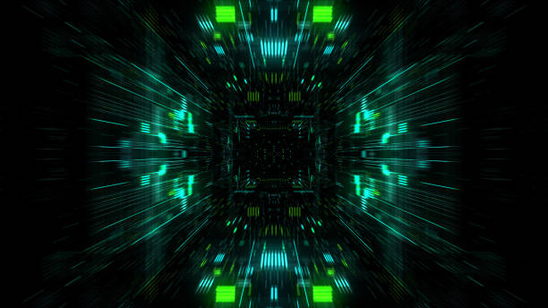 istock Abstract futuristic sci fi warp tunnel with particle grid. 929616570