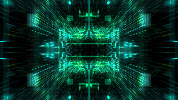 istock Abstract futuristic sci fi warp tunnel with particle grid. 929616580