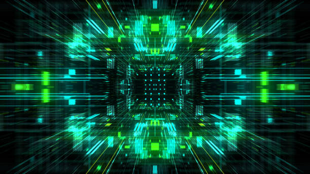 istock Abstract futuristic sci fi warp tunnel with particle grid. 929616582