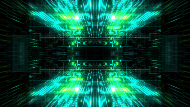 istock Abstract futuristic sci fi warp tunnel with particle grid. 929616592