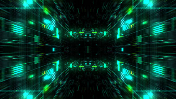 istock Abstract futuristic sci fi warp tunnel with particle grid. 929616598