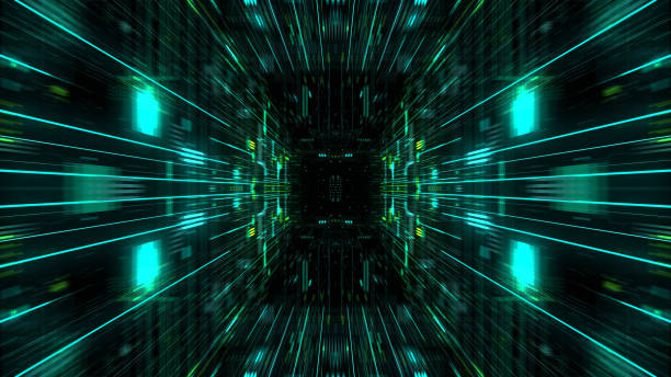 istock Abstract futuristic sci fi warp tunnel with particle grid. 929617300