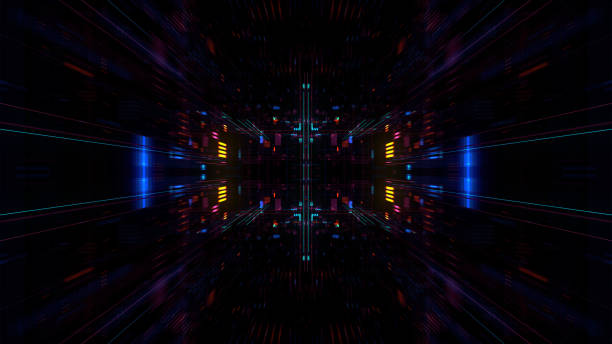istock Abstract futuristic sci fi warp tunnel with particle grid. 929618400
