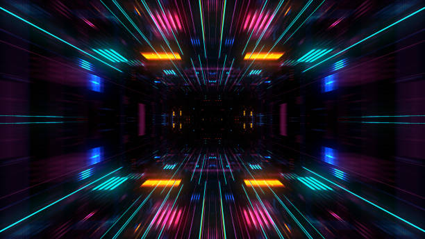 istock Abstract futuristic sci fi warp tunnel with particle grid. 929618650