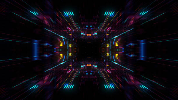istock Abstract futuristic sci fi warp tunnel with particle grid. 929618662