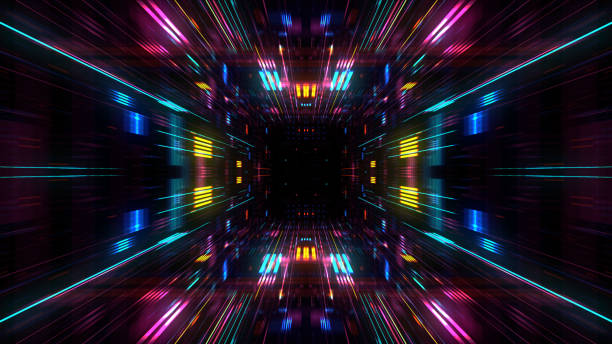 istock Abstract futuristic sci fi warp tunnel with particle grid. 929618668