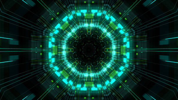 istock Abstract futuristic sci fi warp tunnel with particle grid. 929618680