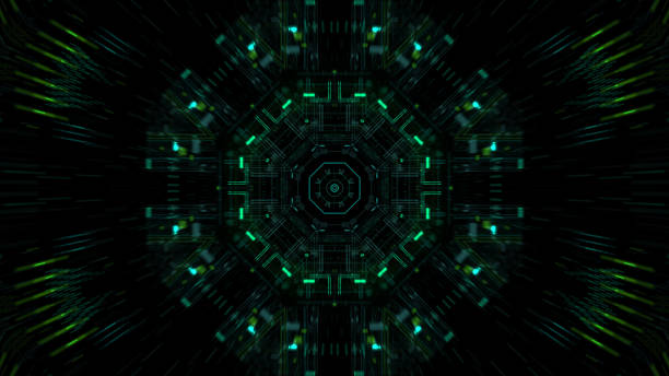 istock Abstract futuristic sci fi warp tunnel with particle grid. 929618700